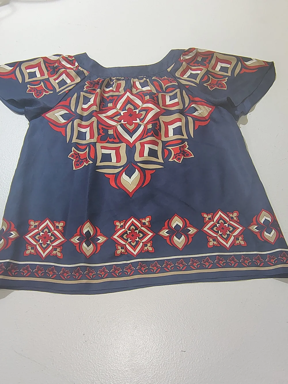 MICHAEL KORS boho peasant Top silk blouse shirt geo chic flouncy P/M